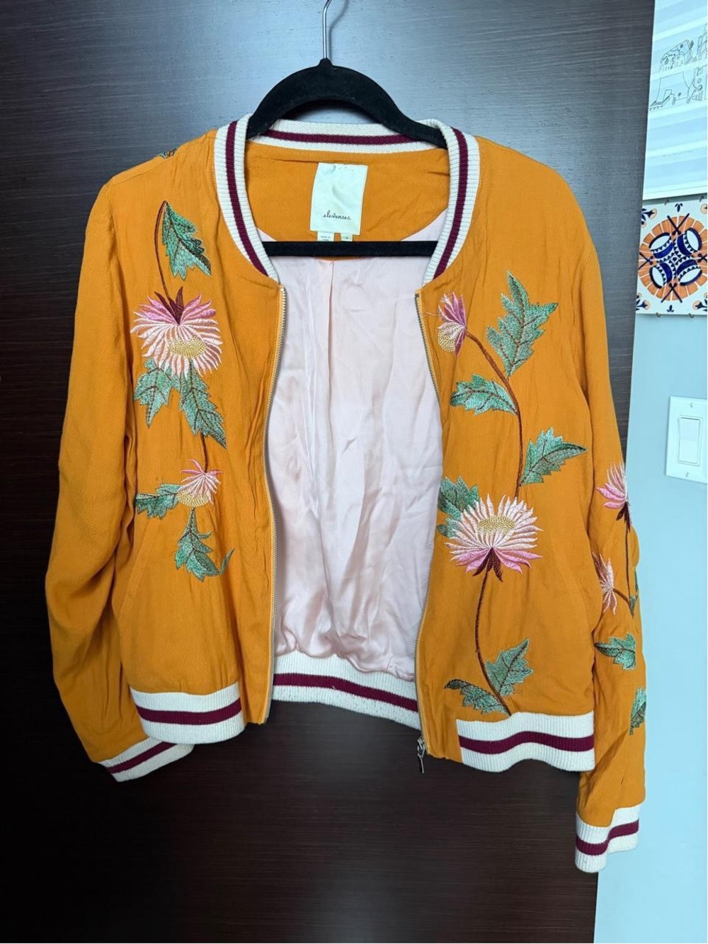 elevenses Mustard Floral Embroidered Bomber Jacket